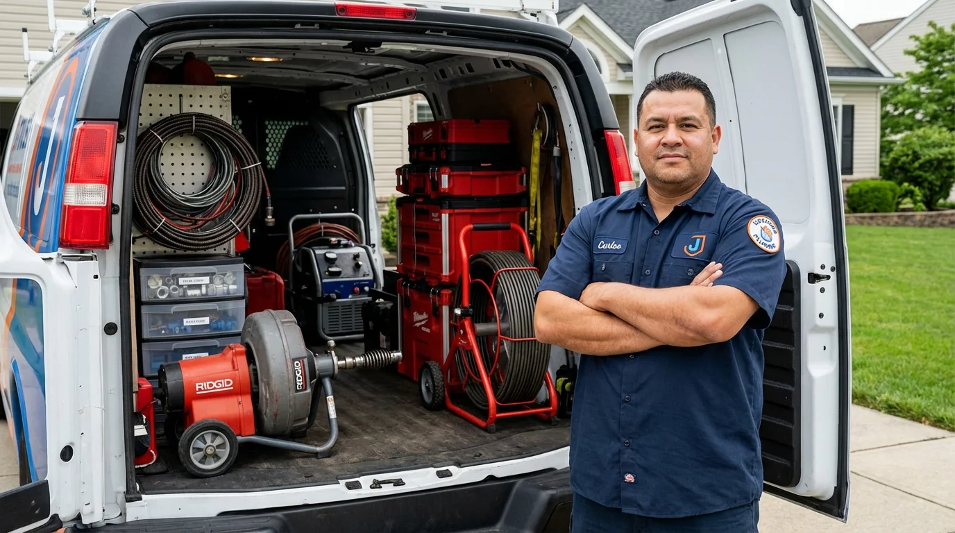 Professional drain cleaning equipment and Johns Plumbing LLC plumber in Exmore
