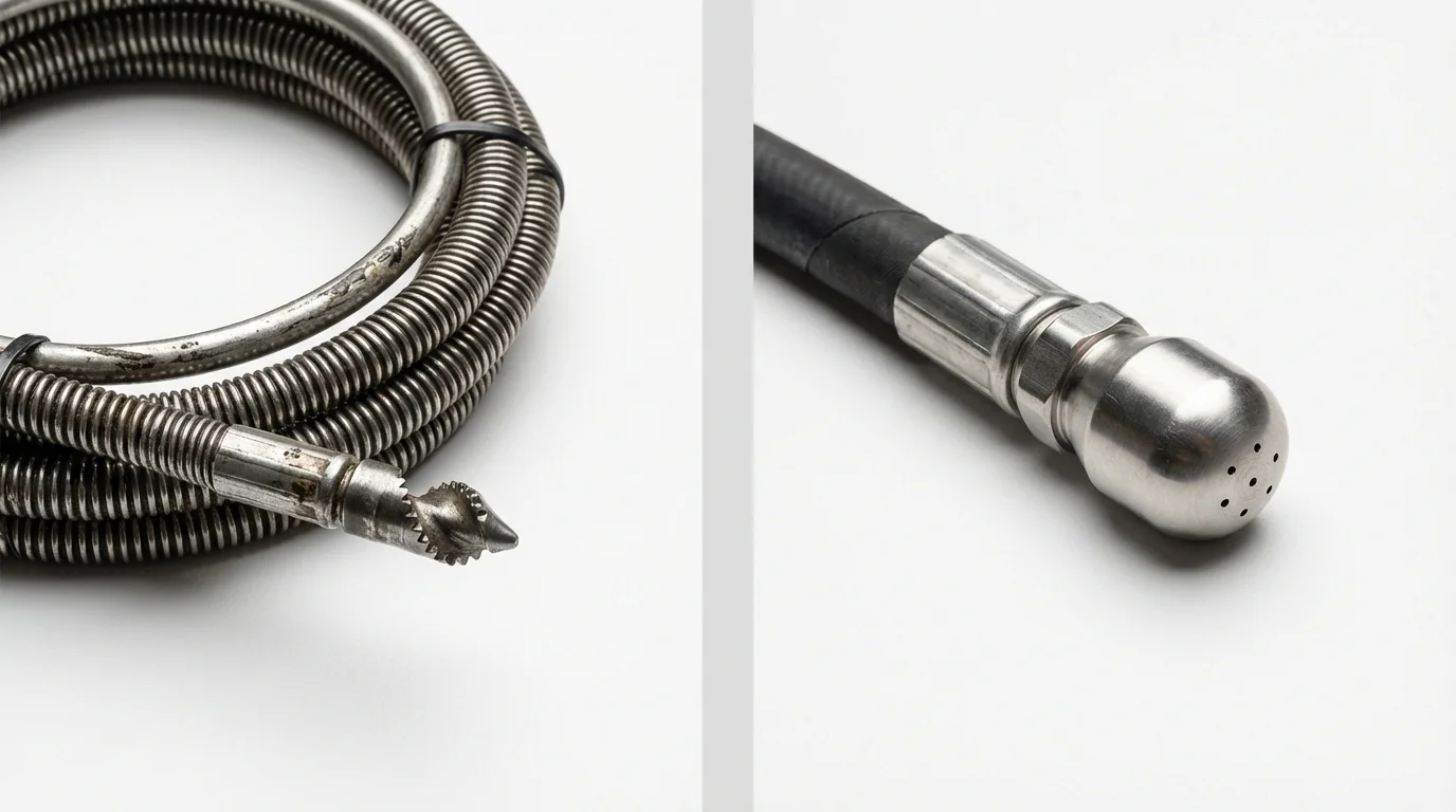 Drain snake cable and hydro jetting nozzle used for drain cleaning in Exmore, VA