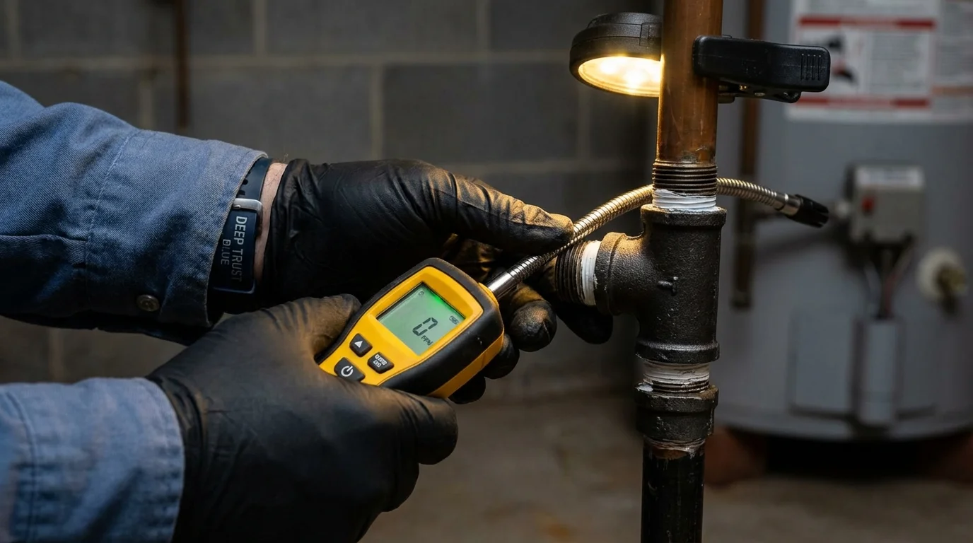 Gas leak detection with electronic sniffer by Johns Plumbing LLC in Exmore