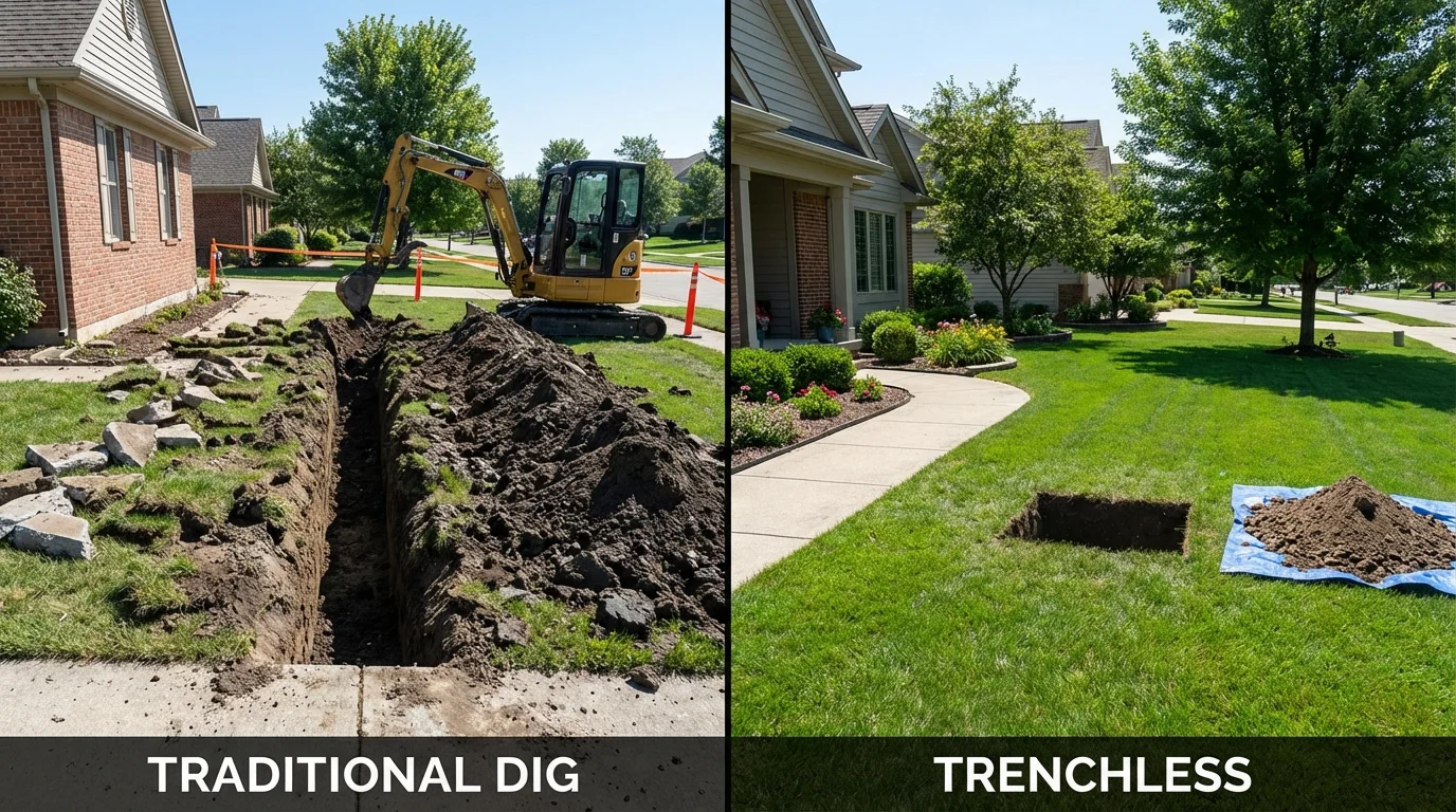 Trenchless sewer repair with minimal yard damage versus traditional excavation in Exmore, VA